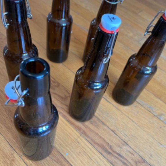 6 amber flip cap bottles wire top - Picture 3 of 3